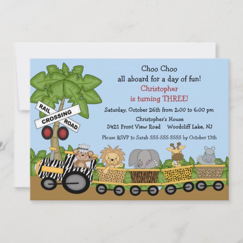 Safari Jungle Train Birthday Invitation