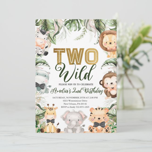 Safari Jungle Two Wild Birthday Party Invitation (Standing Front)