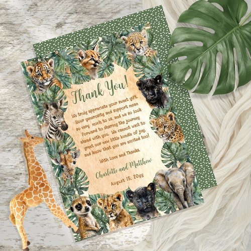 Safari Jungle Wild Animals Baby Shower Thank You Card