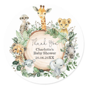 Safari Jungle Wild Animals Greenery Baby Shower Classic Round Sticker