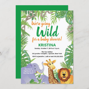 Safari Jungle Wild Animals Greenery Baby Shower Invitation
