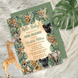 Safari Jungle Wild Animals Hello Baby Shower Invitation