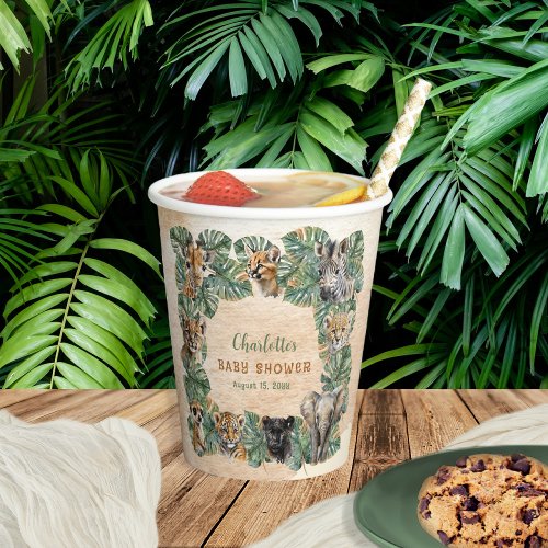 Safari Jungle Wild Animals Neutral Baby Shower Paper Cups