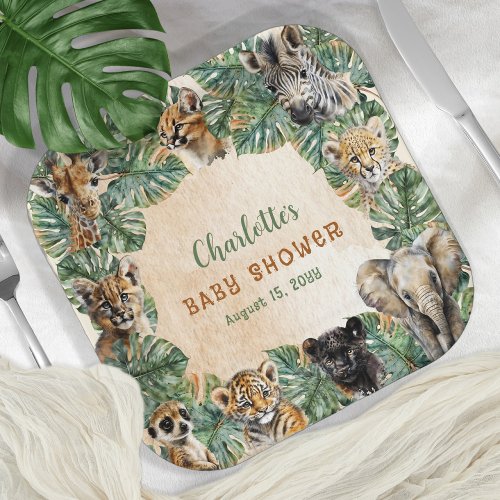 Safari Jungle Wild Animals Neutral Baby Shower Paper Plates