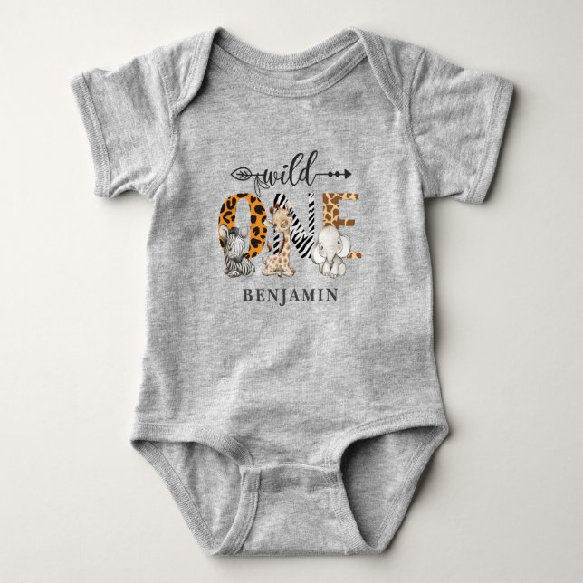 Safari Jungle Wild One 1st Birthday Baby Bodysuit (Front)