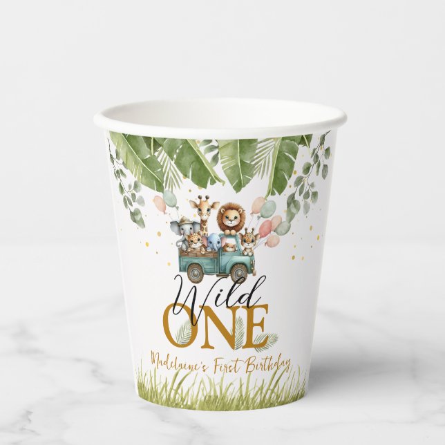 Safari Jungle Wild One 1st Birthday Paper Cups (Front)