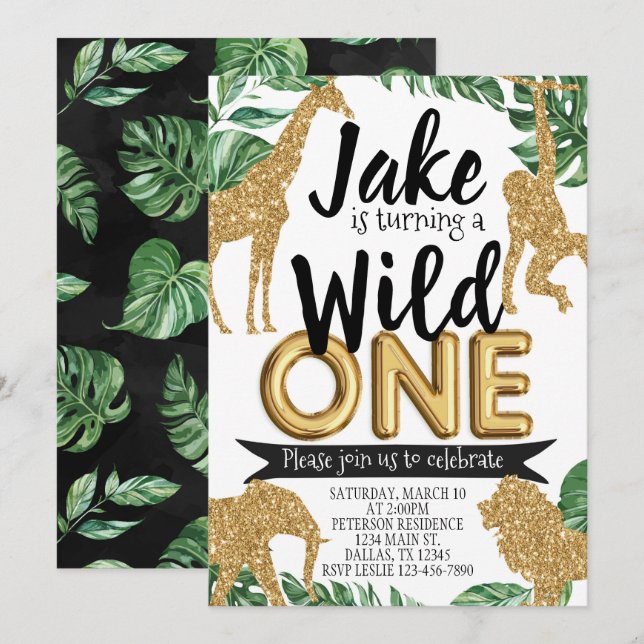 Safari Jungle Wild One Birthday Party Invitation (Front/Back)