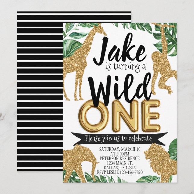 Safari Jungle Wild One Birthday Party Invitation (Front/Back)