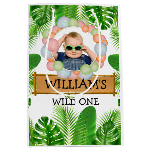 Safari JUNGLE Wild One Birthday PHOTO Medium Gift Bag