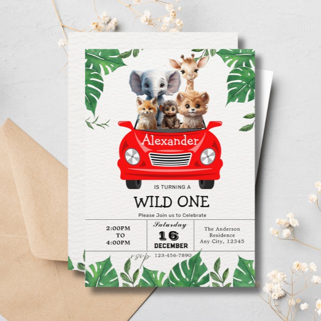 Safari Jungle Wild One Cute Animals 1st Birthday  Invitation (Creator Uploaded)