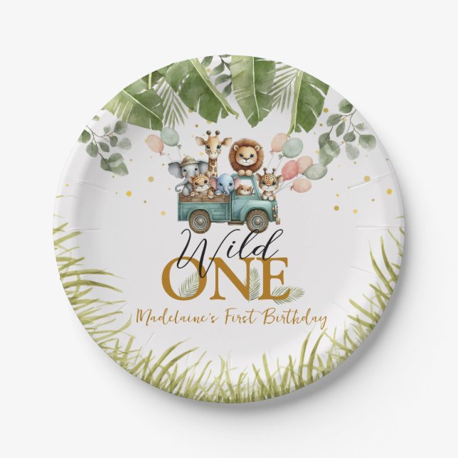 Safari Jungle Wild One First Birthday Paper Plates (Front)