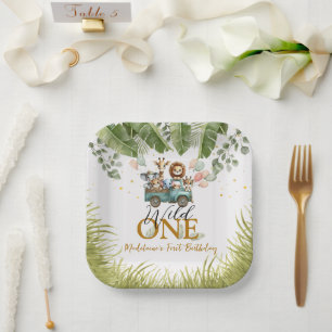 Safari Jungle Wild One First Birthday Square Paper Plates