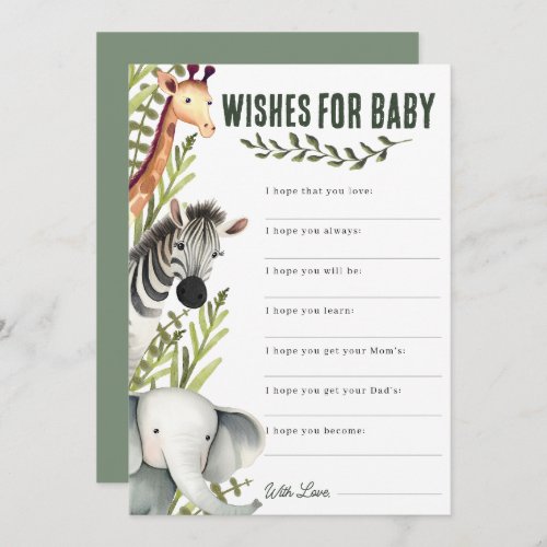 Safari Jungle Wishes for Baby Shower Game Invitation