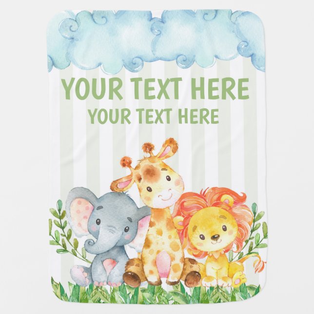 Safari Jungle Zoo Animal Baby Blanket (Front)