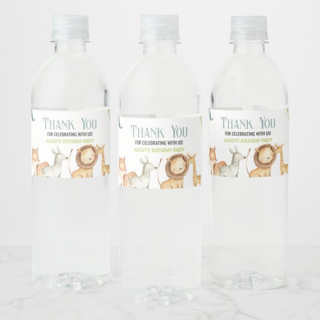 Safari Jungle Zoo Animal Birthday Party Favor Water Bottle Label (Bottles)