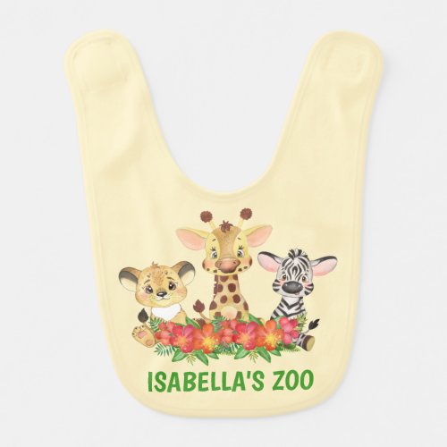 Safari Jungle Zoo Animal Colorful Personalized  Baby Bib