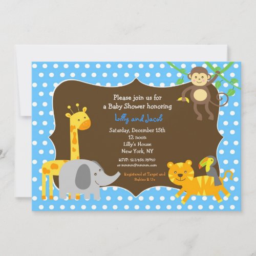 Safari Jungle Zoo Animals Baby Shower Invitation