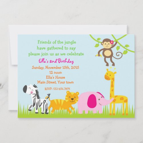 Safari Jungle Zoo Animals Birthday Invitations