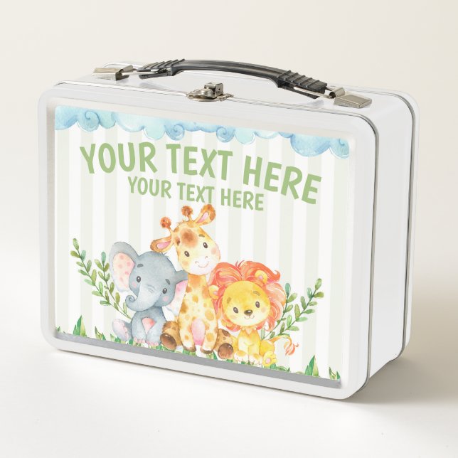 Safari Jungle Zoo Animals Metal Lunchbox (Front)