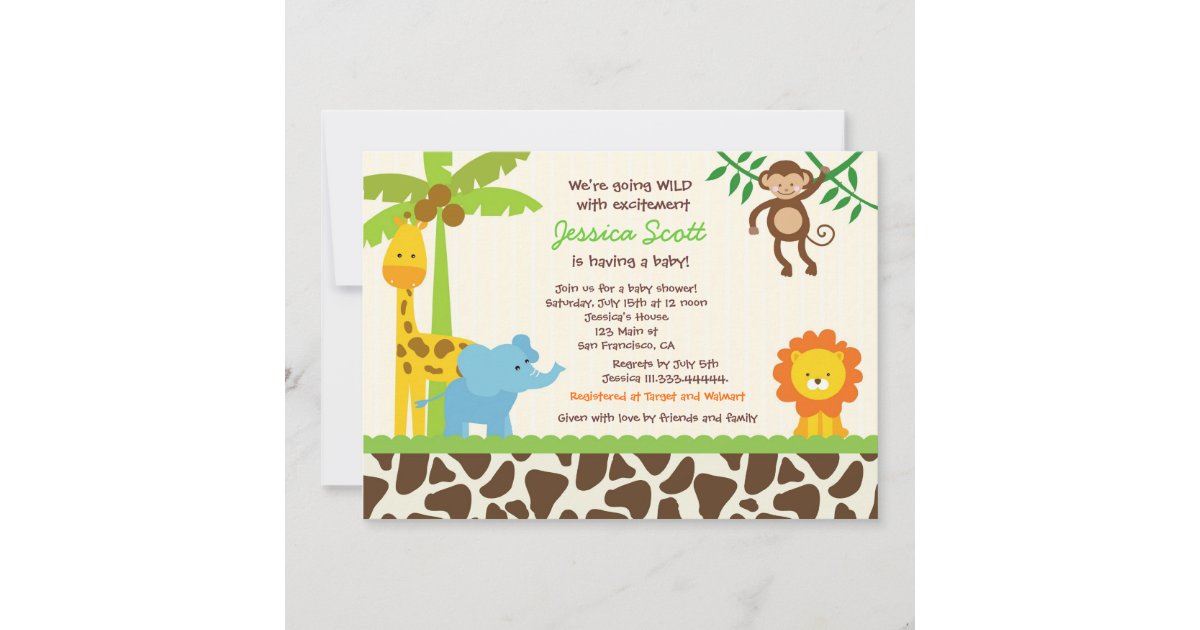 Safari Jungle Zoo Baby Shower Invitations Zazzle
