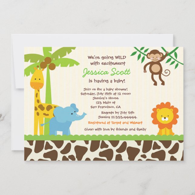 Safari Jungle Zoo Baby Shower Invitations (Front)