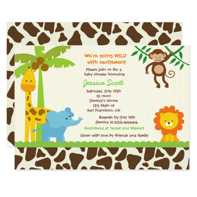 Safari Jungle Zoo Baby Shower Invitations