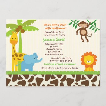 Safari Jungle Zoo Baby Shower Invitations by Petit_Prints at Zazzle