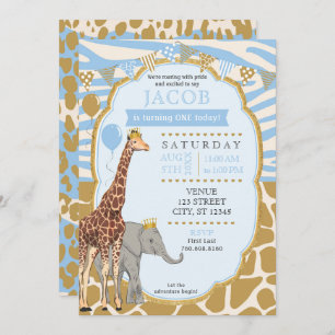 Safari Kids Birthday Invitation - Blue