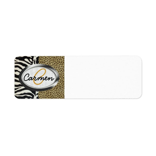 Safari Leopard and Zebra Print Monogram Label (Front)