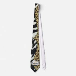 Safari Leopard and Zebra Print Monogram Neck Tie