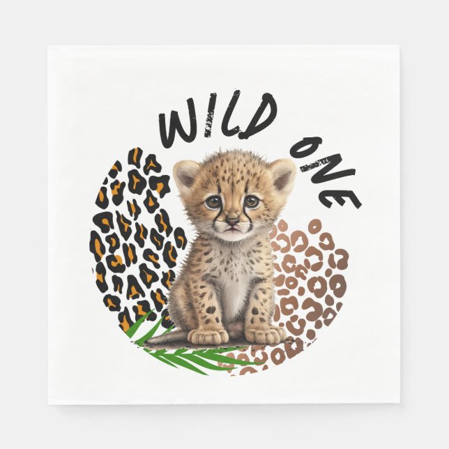 Safari Leopard Birthday Wild One Two Wild Party Napkins (Front)