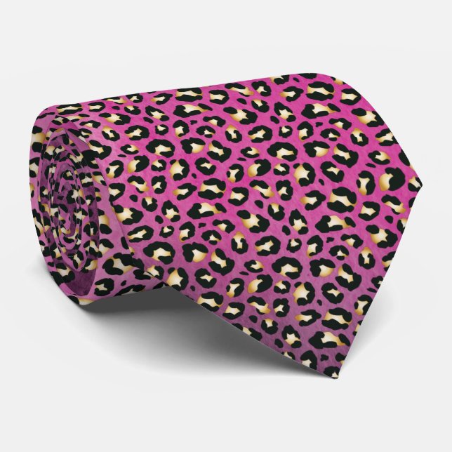 Safari Leopard Print Hot Pink Rosettes Neck Tie (Rolled)