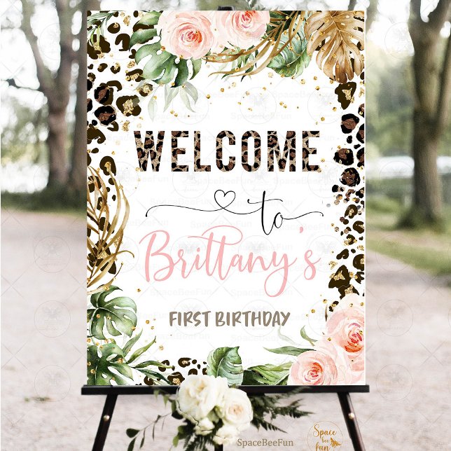 Safari Leopard Welcome sign Foam board (safari leopard welcome sign, leopard print foam board, jungle theme welcome sign, safari party sign,)