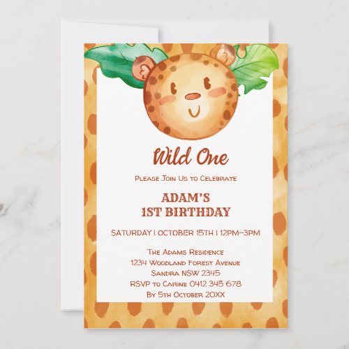 Safari leopard wild one birthday  invitation