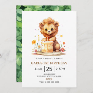 Safari Lion 1st Birthday Invitation