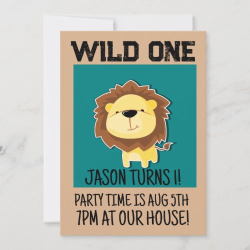 SAFARI LION AGE 1 ONE 1ST BIRTHDAY INVITATIONS