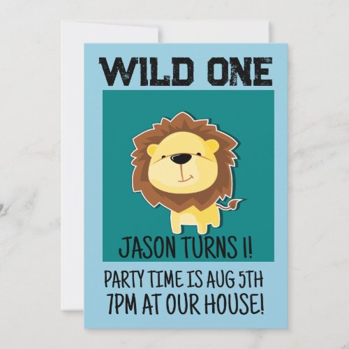 SAFARI LION AGE 1 ONE 1ST BIRTHDAY INVITATIONS