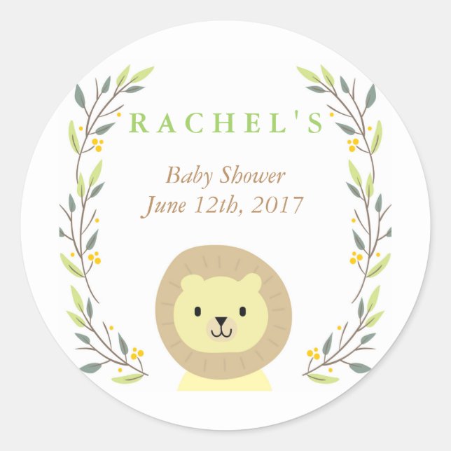 Safari Lion Baby Shower Favor Sticker (Front)