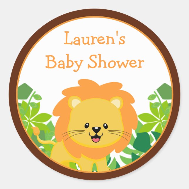 Safari Lion Baby Shower Favor Stickers (Front)