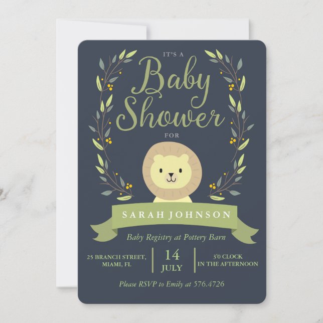 Safari Lion Baby Shower Invitation (Front)