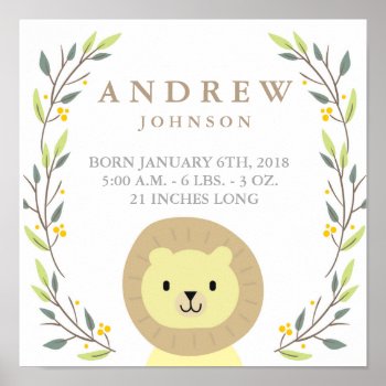 Safari Lion Baby Stats Poster by OS_Designs at Zazzle