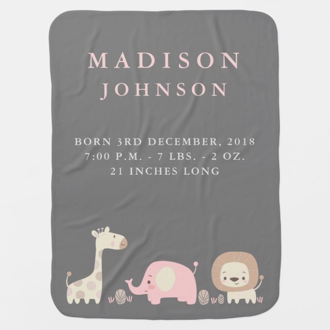 Safari Lion Birth Announcement Baby Blanket (Front)