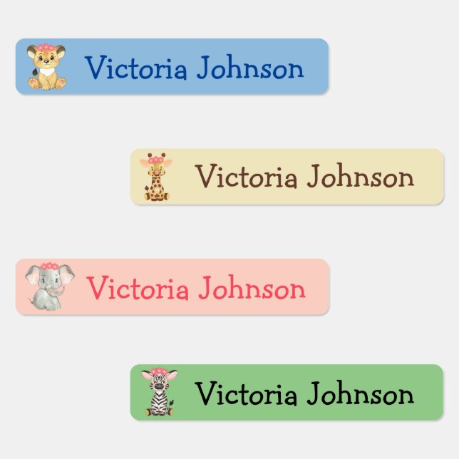 Safari Lion Giraffe Elephant Zebra Girl Name  Kids Labels (Group)