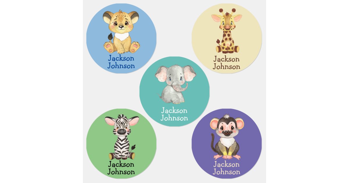 Jungle Safari Animals School Daycare Labels