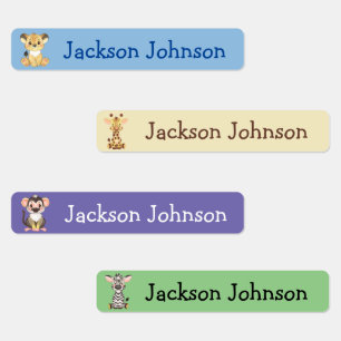 Safari Lion Giraffe Monkey Zebra Girl Name Labels