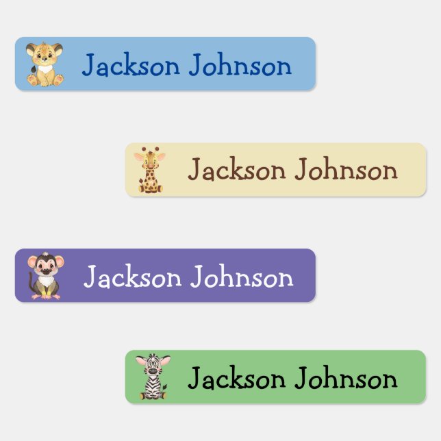 Safari Lion Giraffe Monkey Zebra Girl Name Labels (Group)