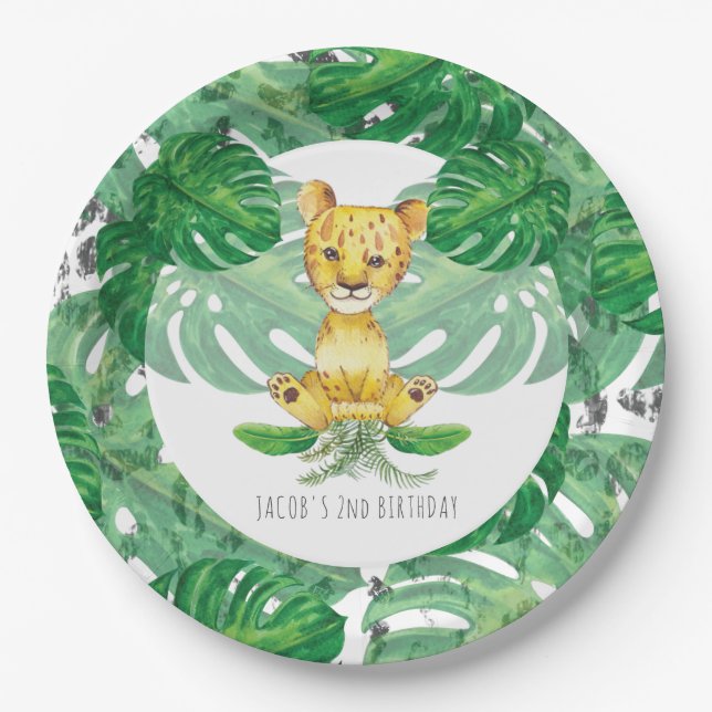Safari Lion Illustration Personalized Paper Plates (Front)