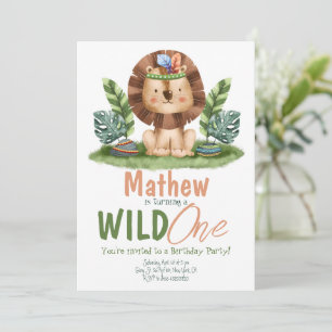 Safari Lion Tropical Wild One Boy Birthday Invitation