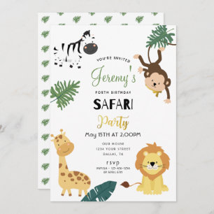 Safari Lion Zebra Monkey Little Boy Birthday Party Invitation