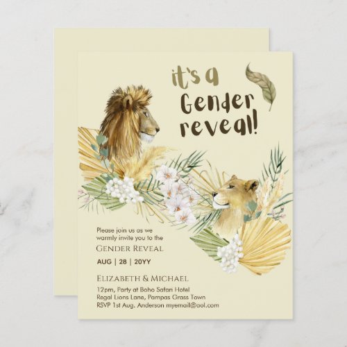 Safari Lions GENDER REVEAL Baby Shower Invitations